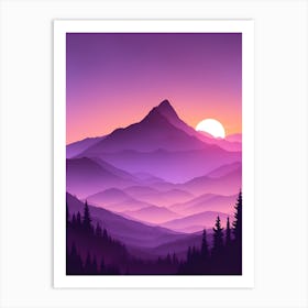 Misty Mountains Vertical Composition In Purple Tone 45 Art Print