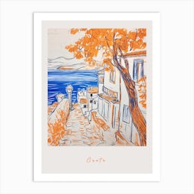 Crete Greece Orange Drawing Poster Art Print