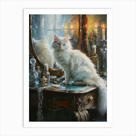 White Cat On Vanity Table Rococo Inspired Painting Art Print