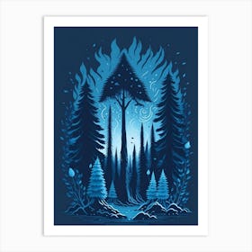 A Fantasy Forest At Night In Blue Theme 48 Art Print