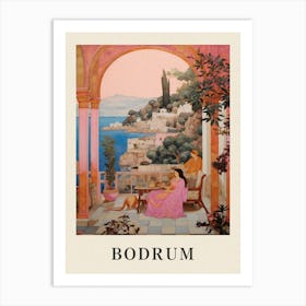 Bodrum Turkey 1 Vintage Pink Travel Illustration Poster Art Print