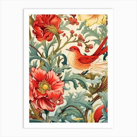 Floral Pattern With Birds And Flowers 2 Art Print