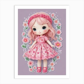 Pink Flower Girl Art Print