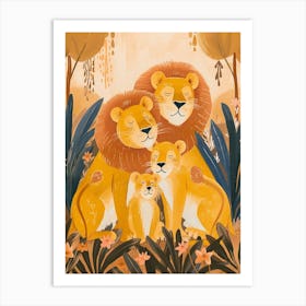African Lion Family Bonding Illustration 4 Art Print