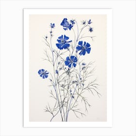 Blue Botanical Love In A Mist Nigella 1 Art Print