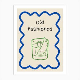 Old Fashioned Doodle Poster Blue & Green Art Print