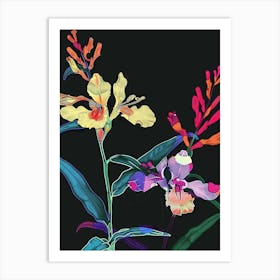 Neon Flowers On Black Snapdragon 2 Art Print