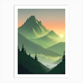 Misty Mountains Vertical Composition In Green Tone 172 Art Print