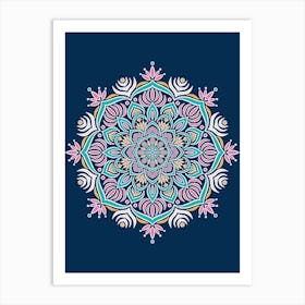 WA240015 - Colorful Mandala on Navy Background - Intricate Bohemian Art Art Print