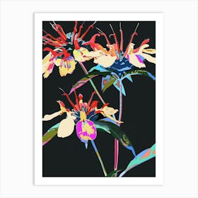 Neon Flowers On Black Bee Balm 4 Art Print
