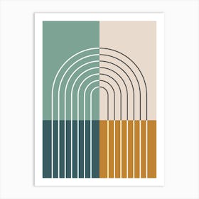 Rainbow Colour Block Line Modern Midcentury Abstract Art Print