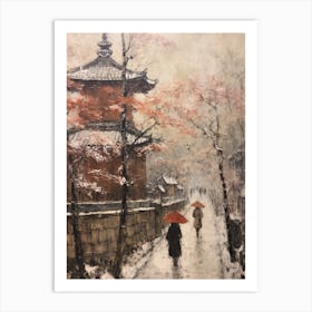 Vintage Winter Painting Kyoto Japan Art Print