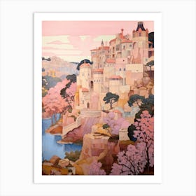 Gozo Malta 3 Vintage Pink Travel Illustration Art Print