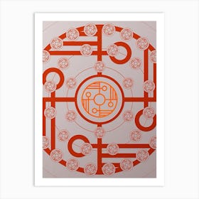 Geometric Abstract Glyph Circle Array in Tomato Red n.0140 Art Print
