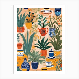 Mediterranean Pottery plants Colorful Art Print