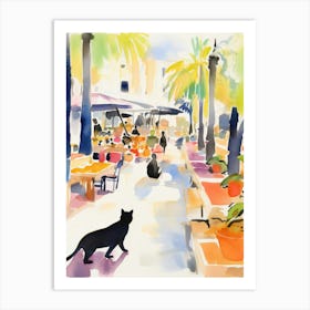 Food Market With Cats In Ibiza 4 Watercolour Art Print