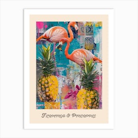 Flamingo & Pineapple Vintage Poster 2 Art Print