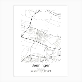 Beuningen,Netherlands Minimalist Map Art Print