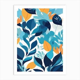 Blue And Orange Leaves Art Print