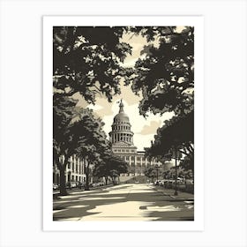 Duotone Illustration The Austin Texas State Capitol Austin Texas 3 Art Print