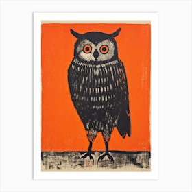 Owl, Woodblock Animal  Drawing 3 Art Print