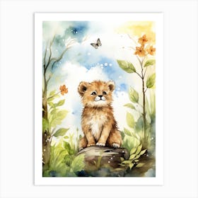 Birthwatching Watercolour Lion Art Painting 2 Art Print