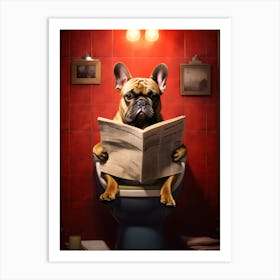 French Bulldog Reading A Newspaper in the toilet Art Print