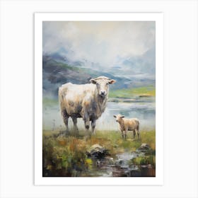 Impressionism Style Sheep By The Lake In The Highlands 1 Art Print