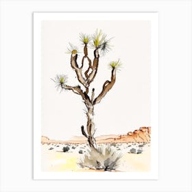 Joshua Tree In Desert Minimilist Watercolour  (1) Art Print