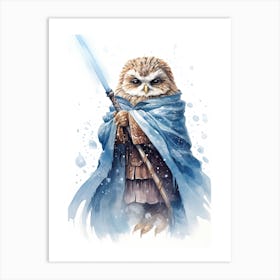 Baby Owl As A Jedi Watercolour 4 Art Print