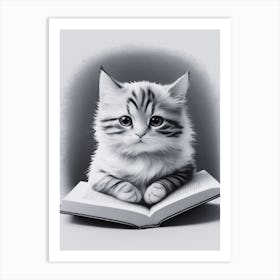 Cat Reading A Book Art Print