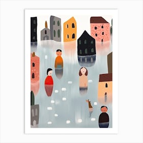 Amsterdam Canal Scene, Tiny People And Illustration 2 Art Print