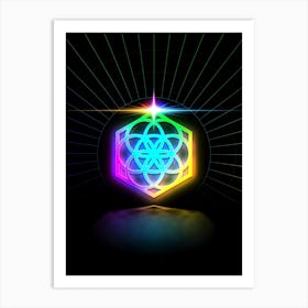 Neon Geometric Glyph in Candy Blue and Pink with Rainbow Sparkle on Black n.0466 Art Print
