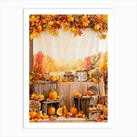 Autumnal Festival Scene Acorn Embraced By Falling Leaves Pumpkins Nestled Among Harvested Vegetabl (6) Art Print