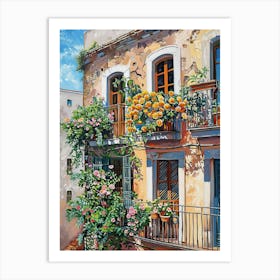 Balcony View Painting In Barcelona 3 Art Print