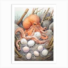 Octopus Building A Nest Illustration 2 Art Print