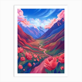 Pink Flowers In The Mountains Art Print