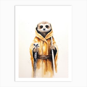 Baby Meerkat As A Jedi Watercolour 3 Art Print