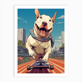 Bull Terrier Dog Skateboarding Illustration 2 Art Print