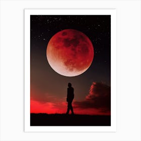 Red Full Moon Art Print