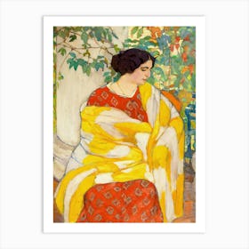 Woman in Yellow Shawl, Vintage Woman Portrait Art Print