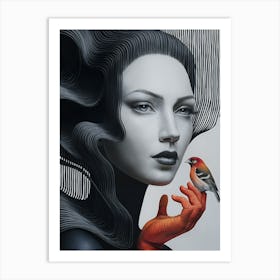 Woman With A Bird 2 Art Print