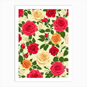 Rose Repeat Retro Flower Art Print