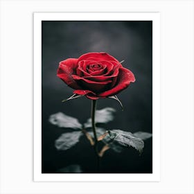 Red Rose On Dark Background 1 Art Print