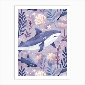 Purple Blue Shark Illustration 1 Art Print