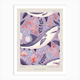 Purple Shark Deep In The Ocean Illustration 3 Poster Art Print