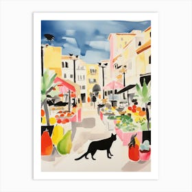 The Food Market In Mallorca 1 Illustration Art Print