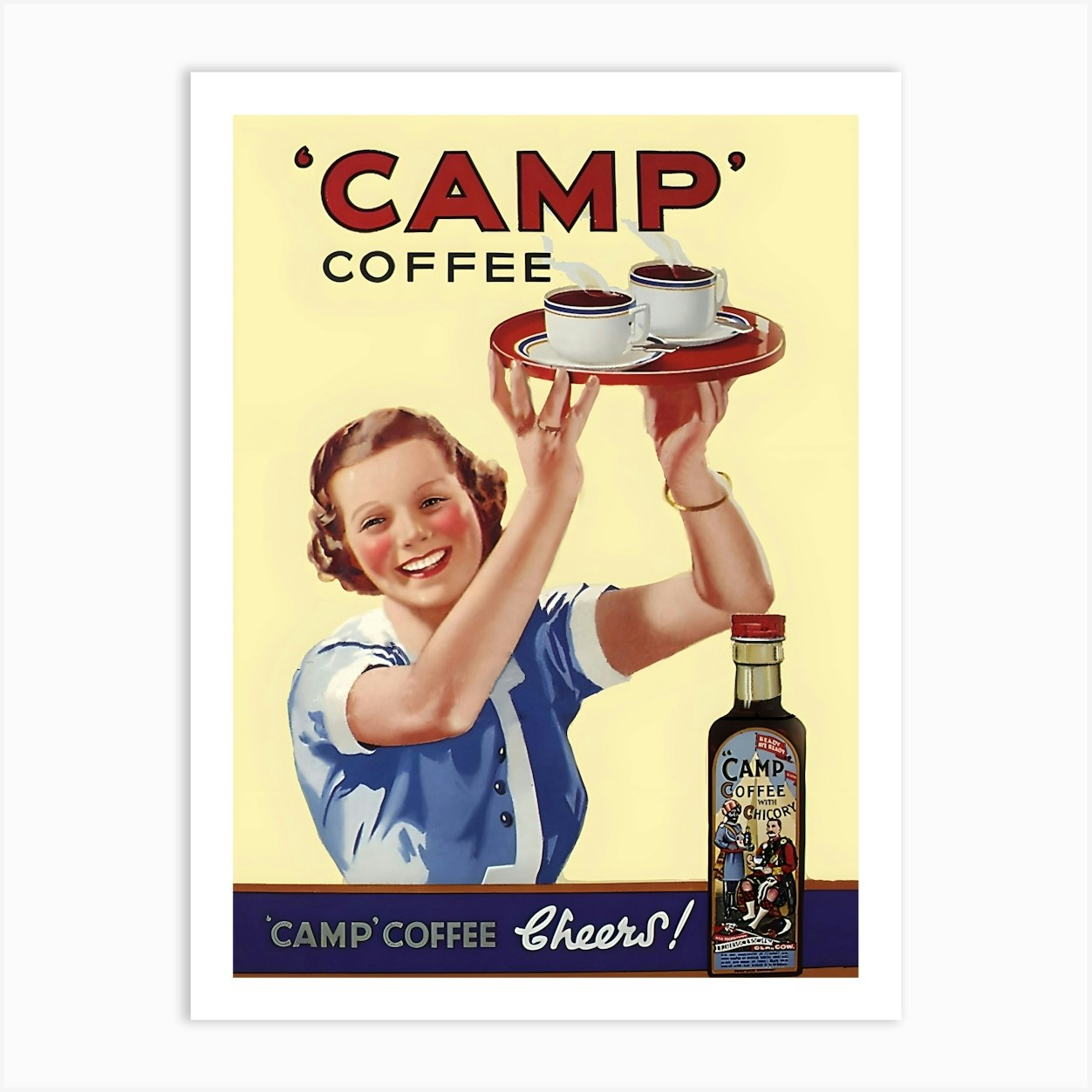 Coffee Camp, Smiling Waitress, Vintage Advertising Poster Art Print by Vintage Spirit