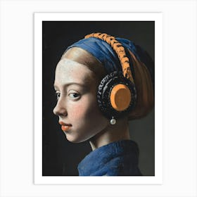 Girl With Headphones Art Print