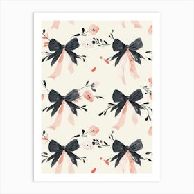 Pink And Black Bows 2 Pattern Art Print